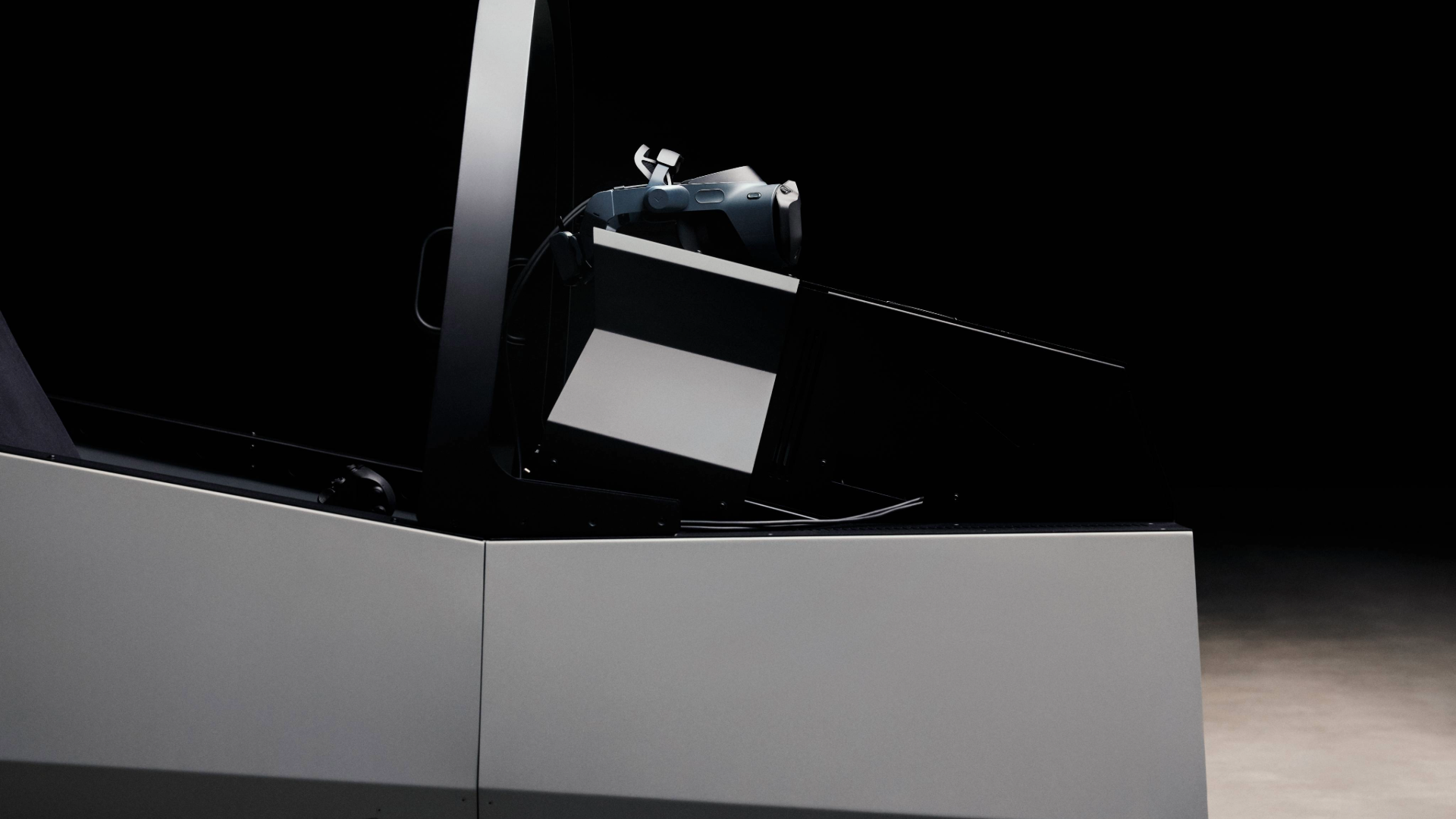 A headset on top of a flight simulator